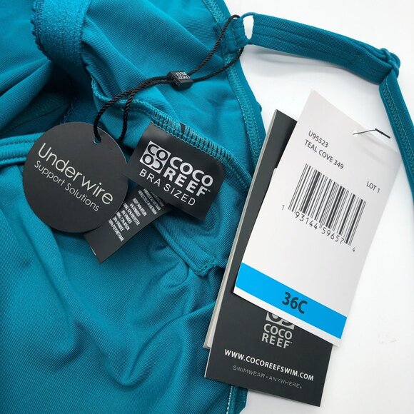 Coco Reef Flourish Bra Sized Tier Mesh Underwire Tankini Top Teal Blue 36C - Picture 5 of 8